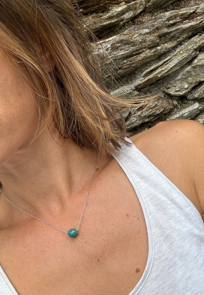 Collier Esfera Argent massif Perle Bleu Vert